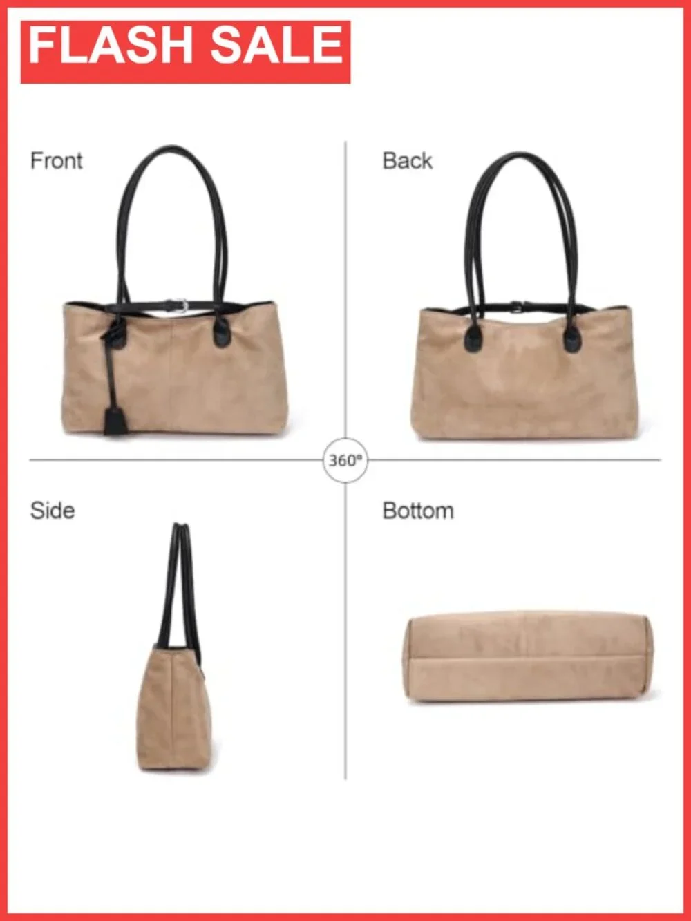 Faux Suede Hobo Tote Bag for Women Retro Slouchy Shoulder Handbag